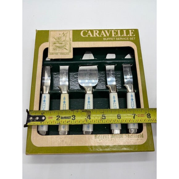 Caravelle Regent Sheffield 5 Pc Buffet Set Blue Snowflake Starburst Pattern - Picture 3 of 9